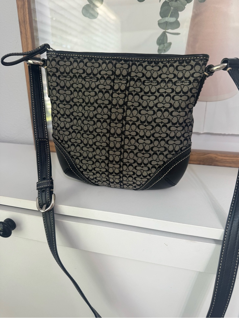 Coach Signature Canvas Crossbody Bag in Black and Gray